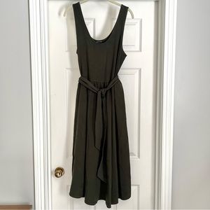 Olive Green Tie Waist Midi Dress
